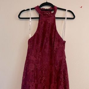 DB Studio All Over Lace Halter Gown With Silt